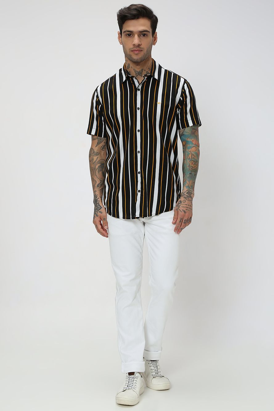 Black & Yellow Resort Stripe Slim Fit Casual Shirt