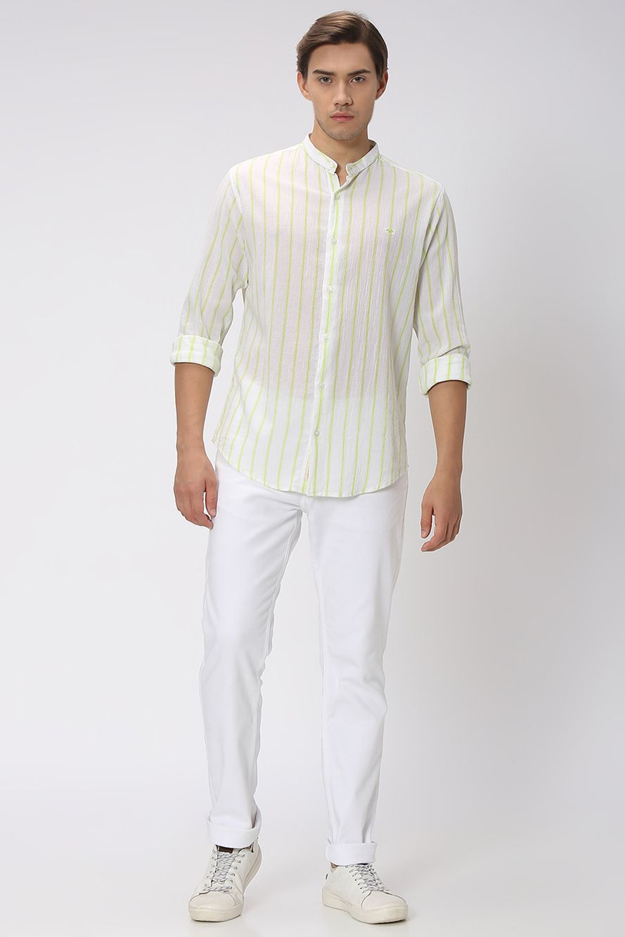 Light Green & White Textured Stripe Shirt