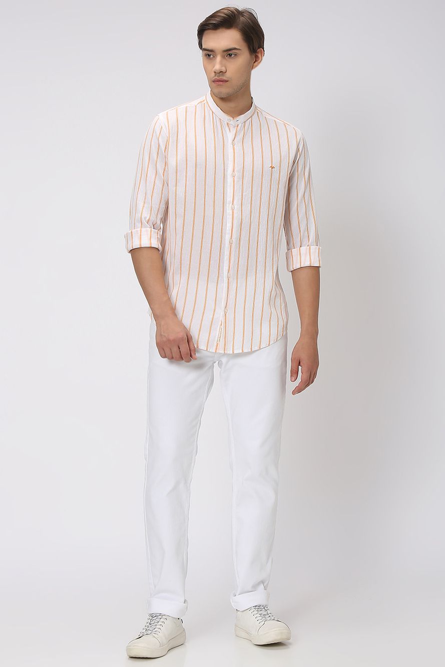 Orange & White Textured Stripe Shirt