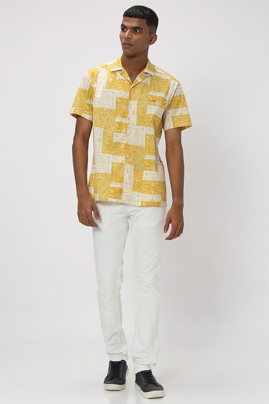 Yellow & White Bandana Print Slim Fit Casual Shirt