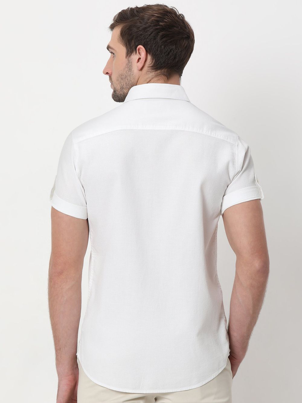 White Textured Slim Fit Casual Shirt