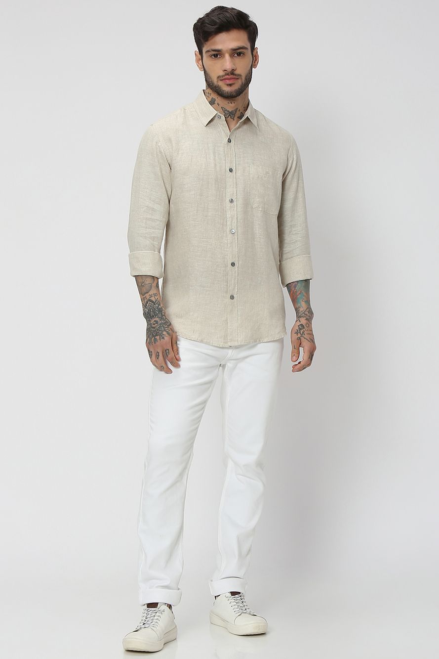 Beige Slim Fit Casual Shirt