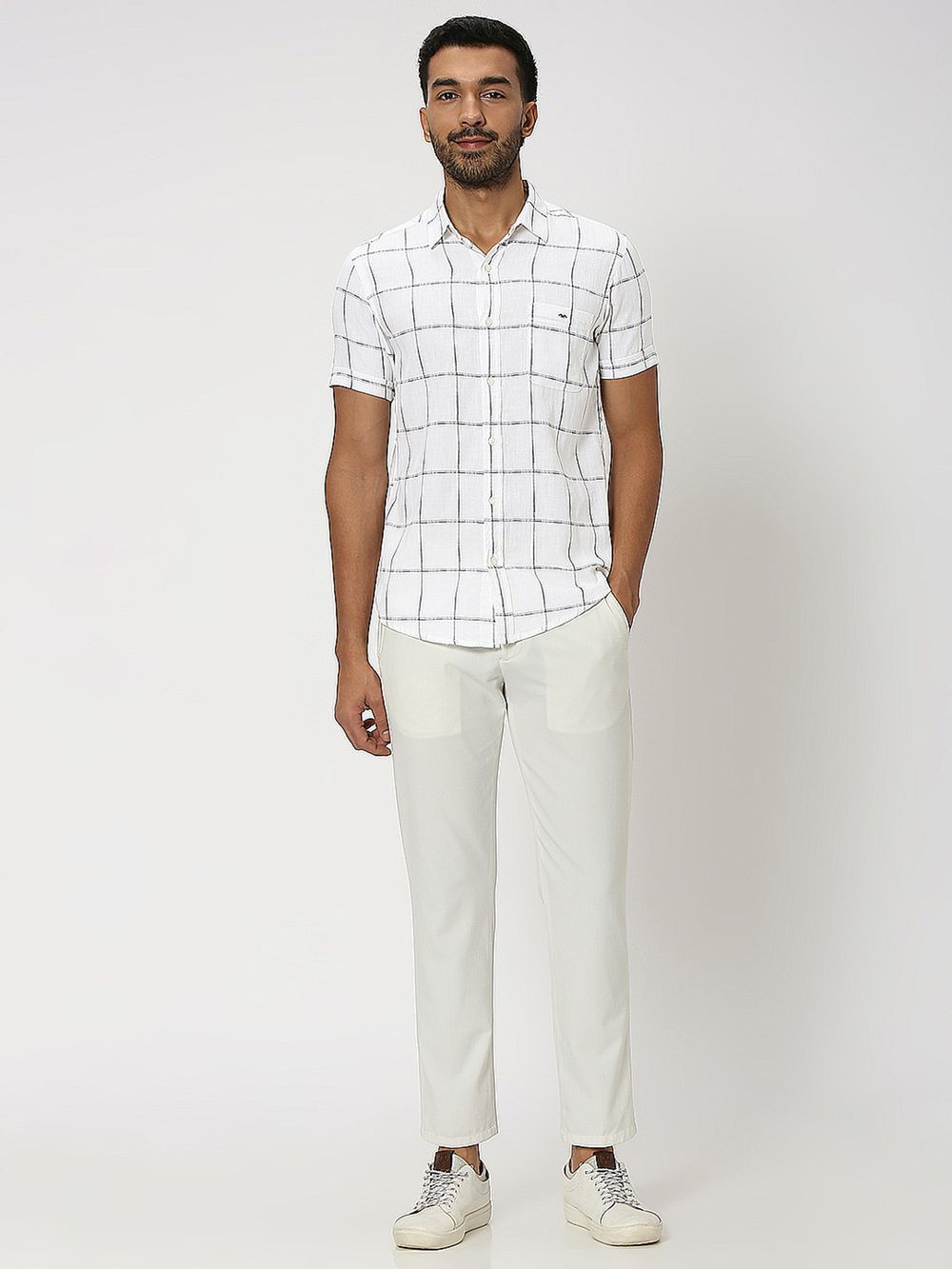 White Windowpane Check Shirt