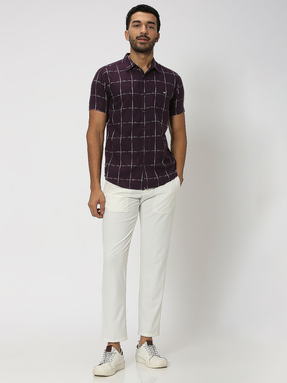 Maroon Windowpane Check Shirt