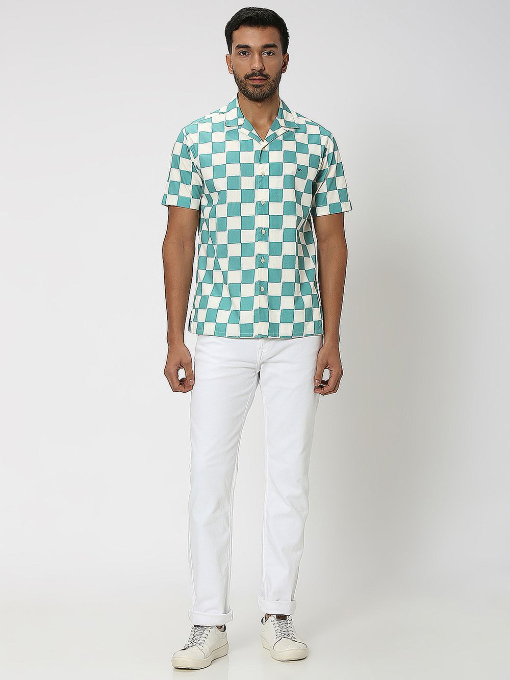 Turquoise Square Check Shirt