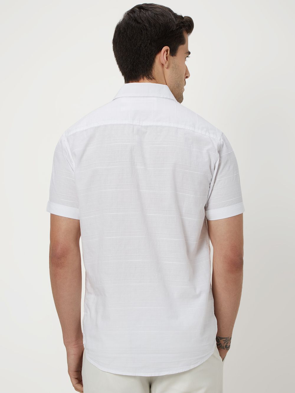 White Textured Plain Dobby Shirt