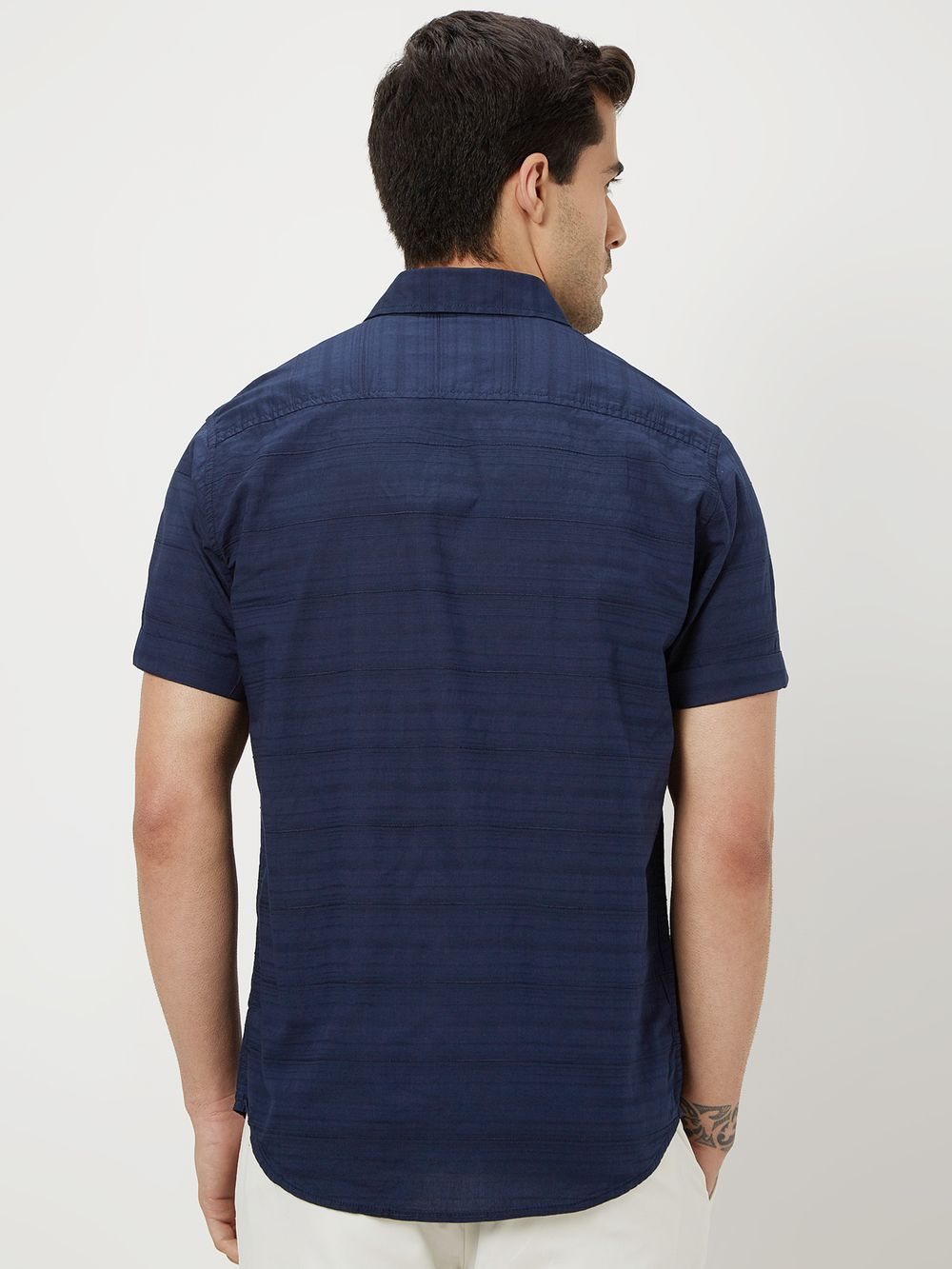 Navy Textured Plain Dobby Shirt 