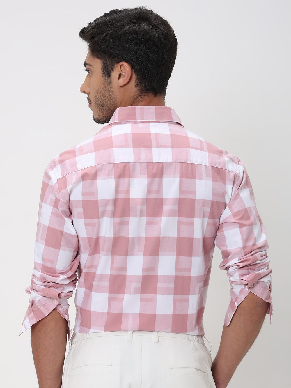 Pink Large Check Slim Fit Casual Shirt