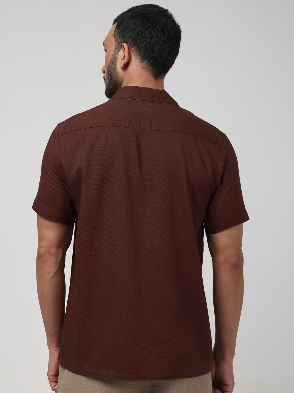 Rust Textured Plain Relaxed Fit Casual Shirt