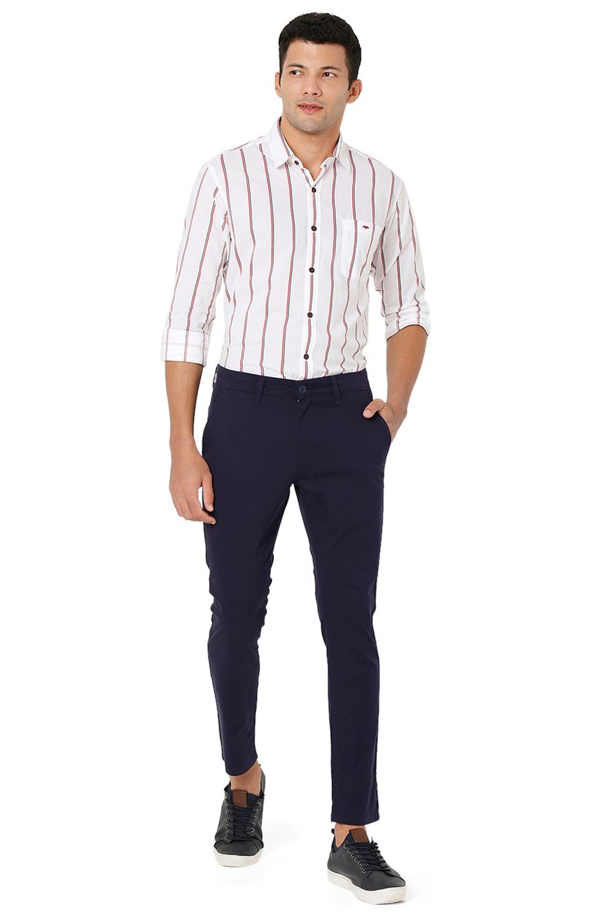 Navy Ankle Length Stretch Chinos