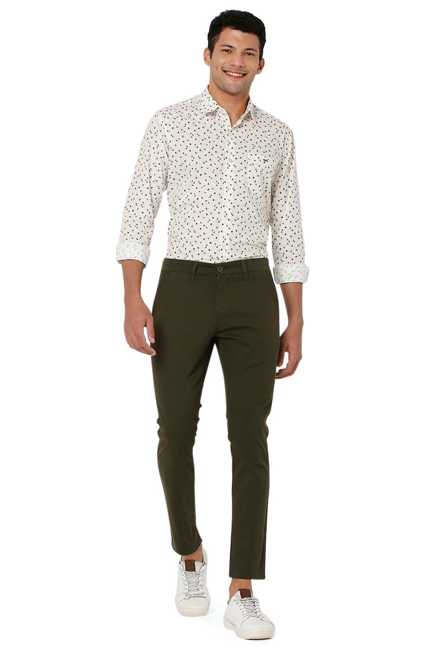 Olive Ankle Length Stretch Chinos