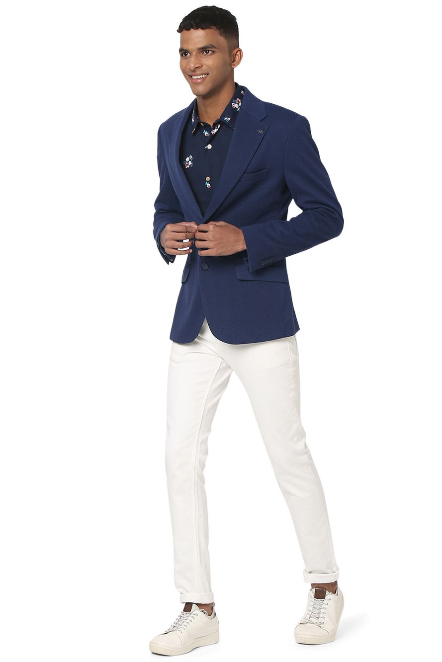 Navy Solid Slim Fit Blazer