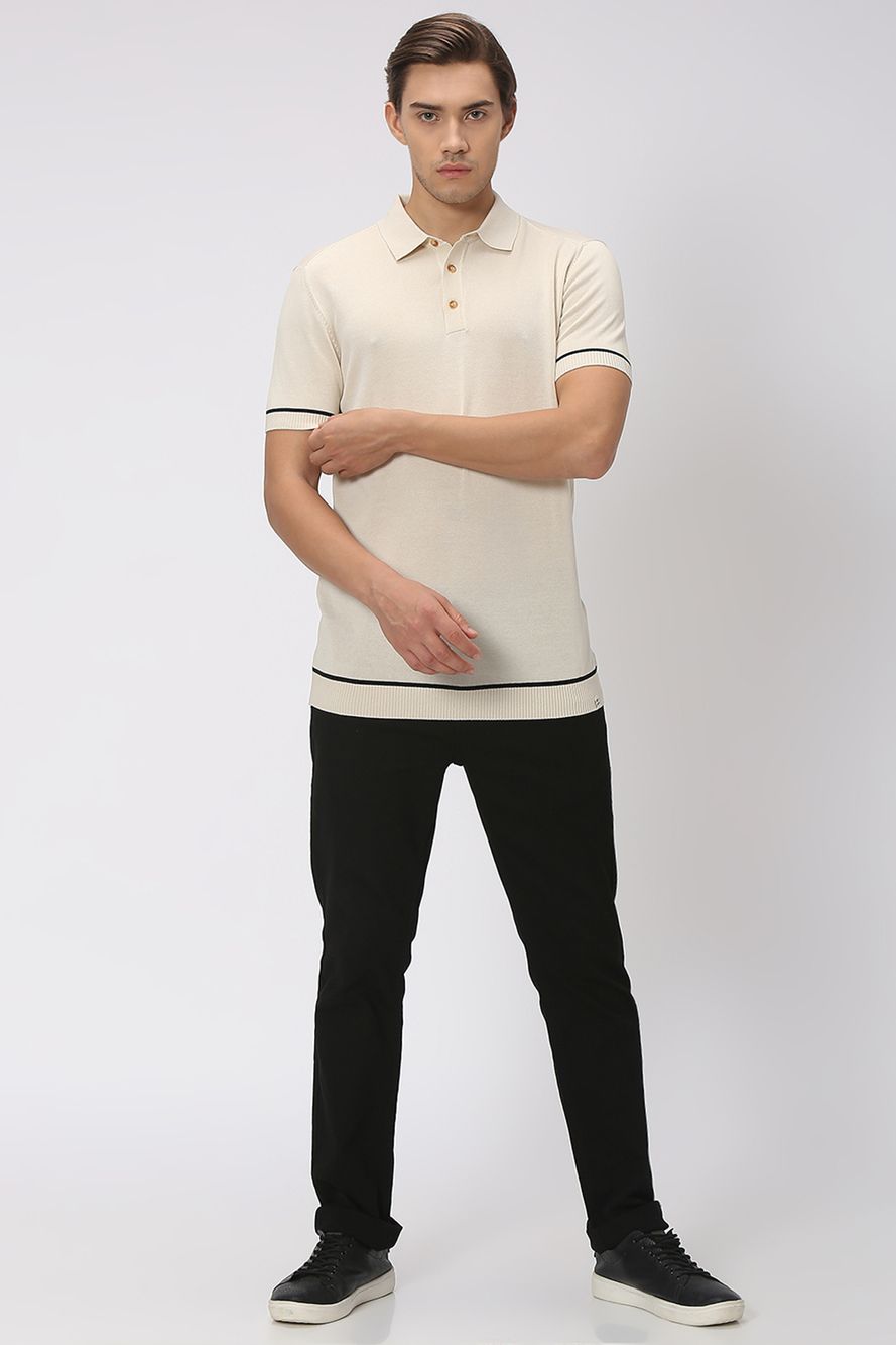 Off White Solid Flatknit Polo