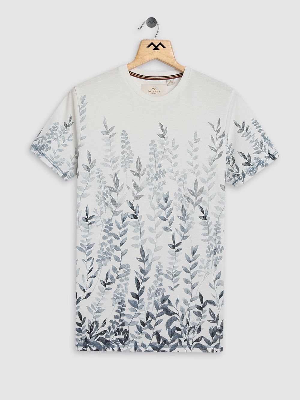 Off White & Navy Leaf Print Popcorn T-Shirt