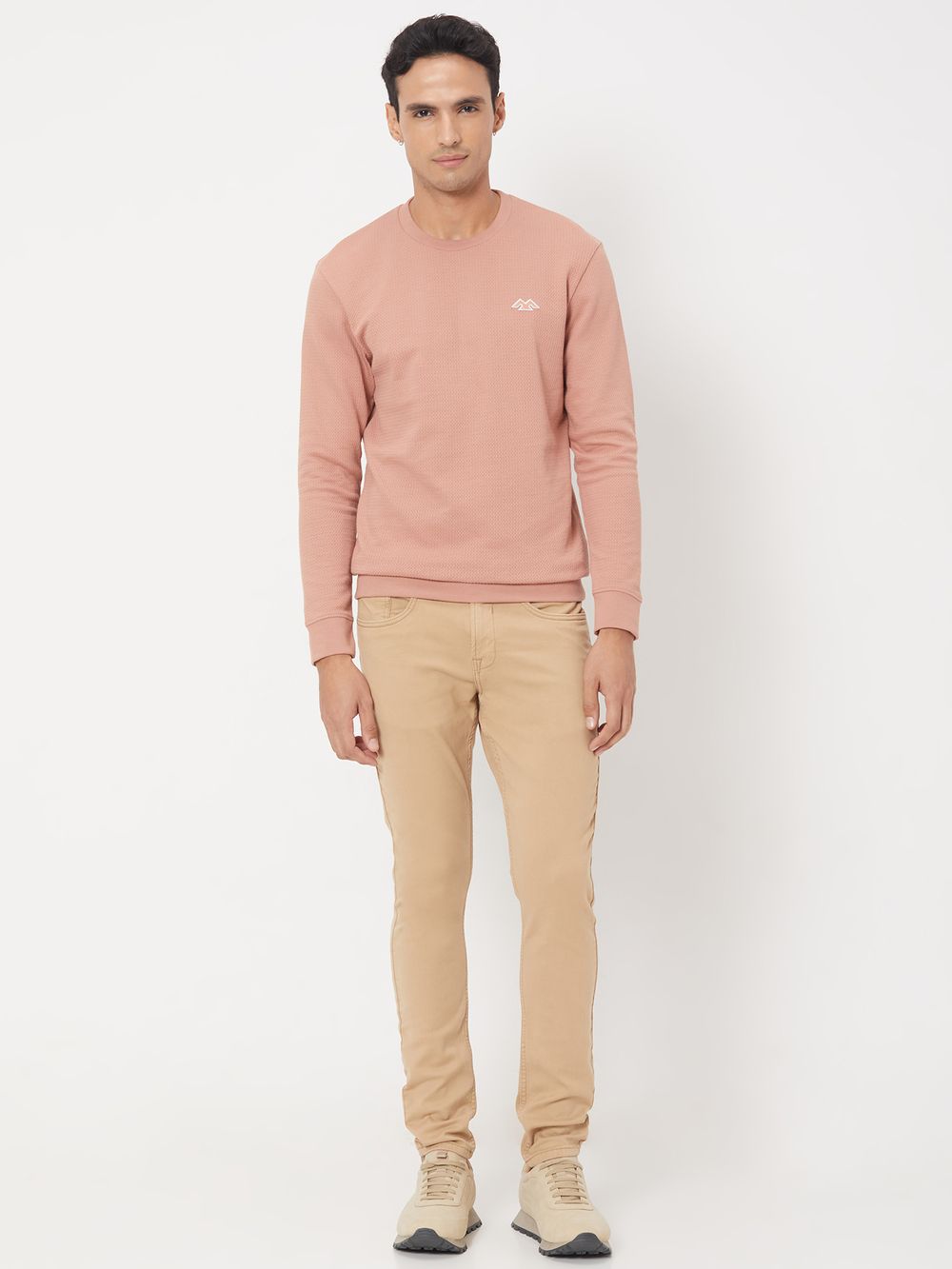 Pink Embroidered Jacquard Textured Jersey Sweatshirt