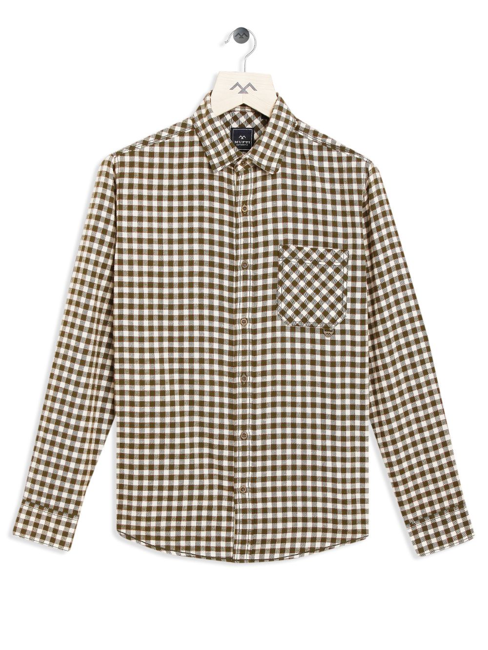 Off White & Olive Flannel Check Slim Fit Casual Shirt