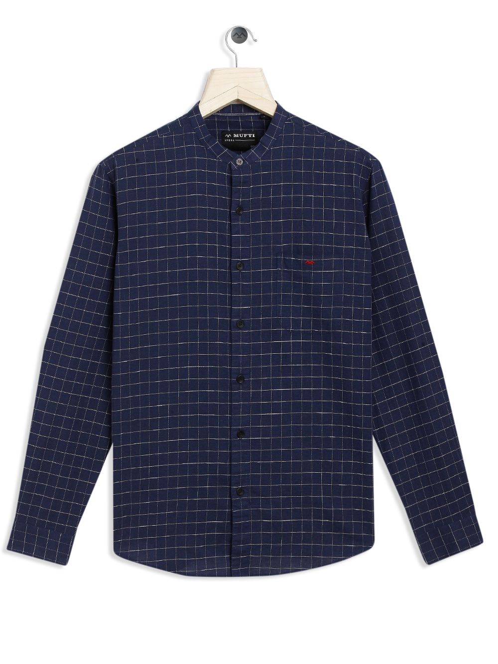 Navy & White Grid Check Slim Fit Casual Shirt