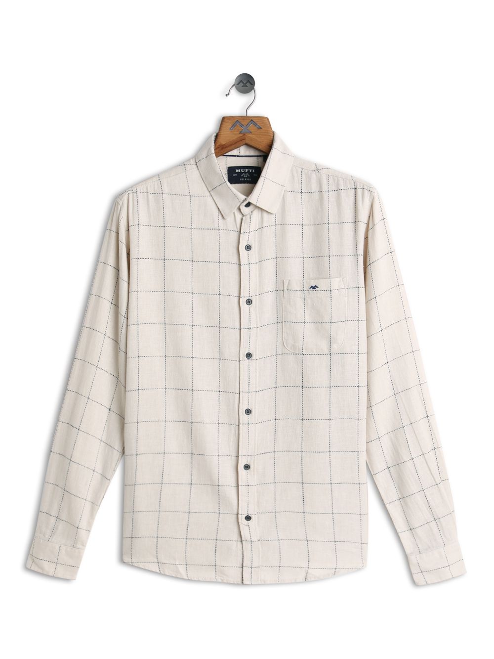 Off White & Navy Windowpane Check Slim Fit Casual Shirt