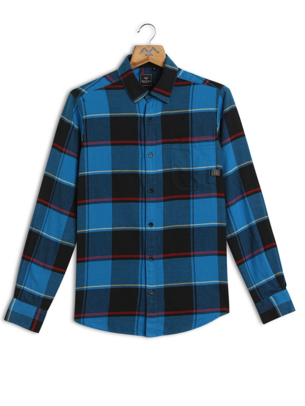 Turquoise & Black Large Check Slim Fit Casual Shirt