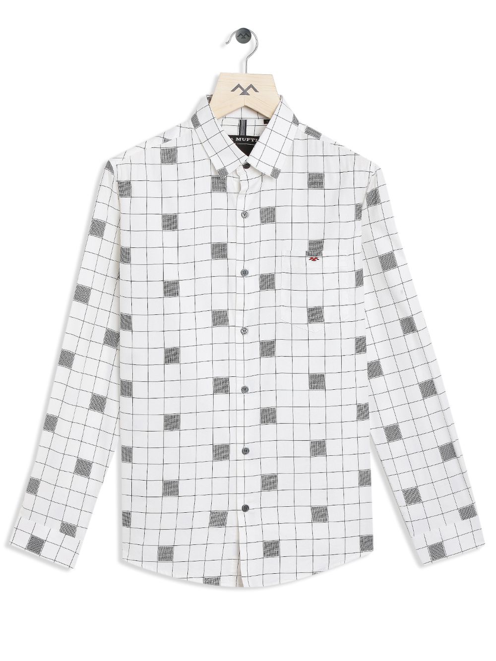 White & Black Graphic Check Slim Fit Casual Shirt