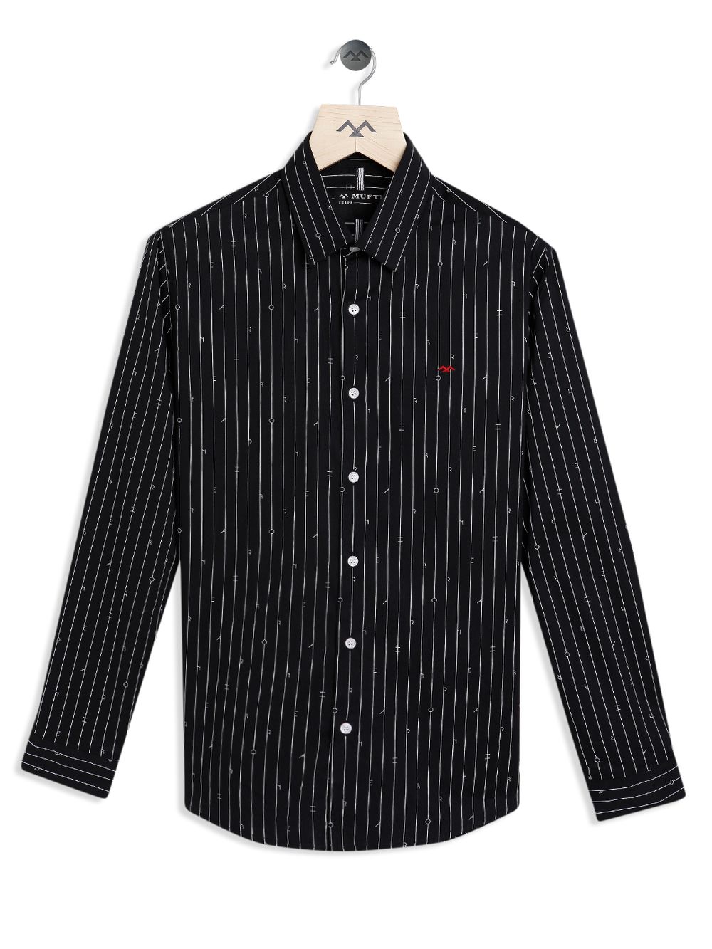 Black & White Printed Stripe Slim Fit Casual Shirt