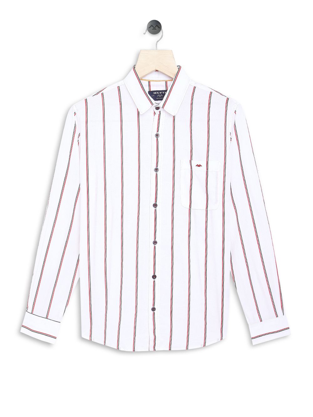 White & Red Lightweight Stripe Slim Fit Casual Shirt