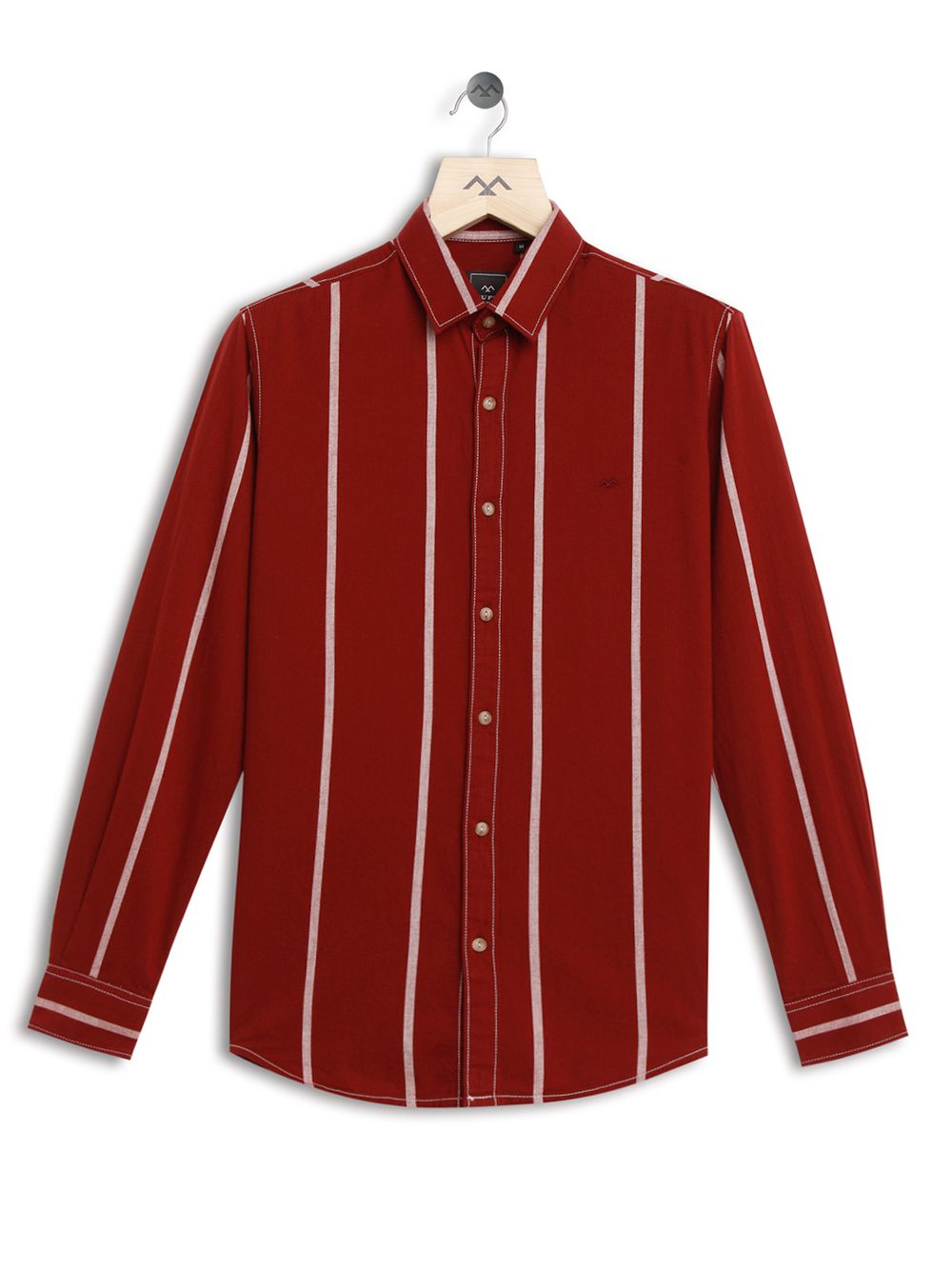 Maroon & White Stripe Slim Fit Casual Shirt