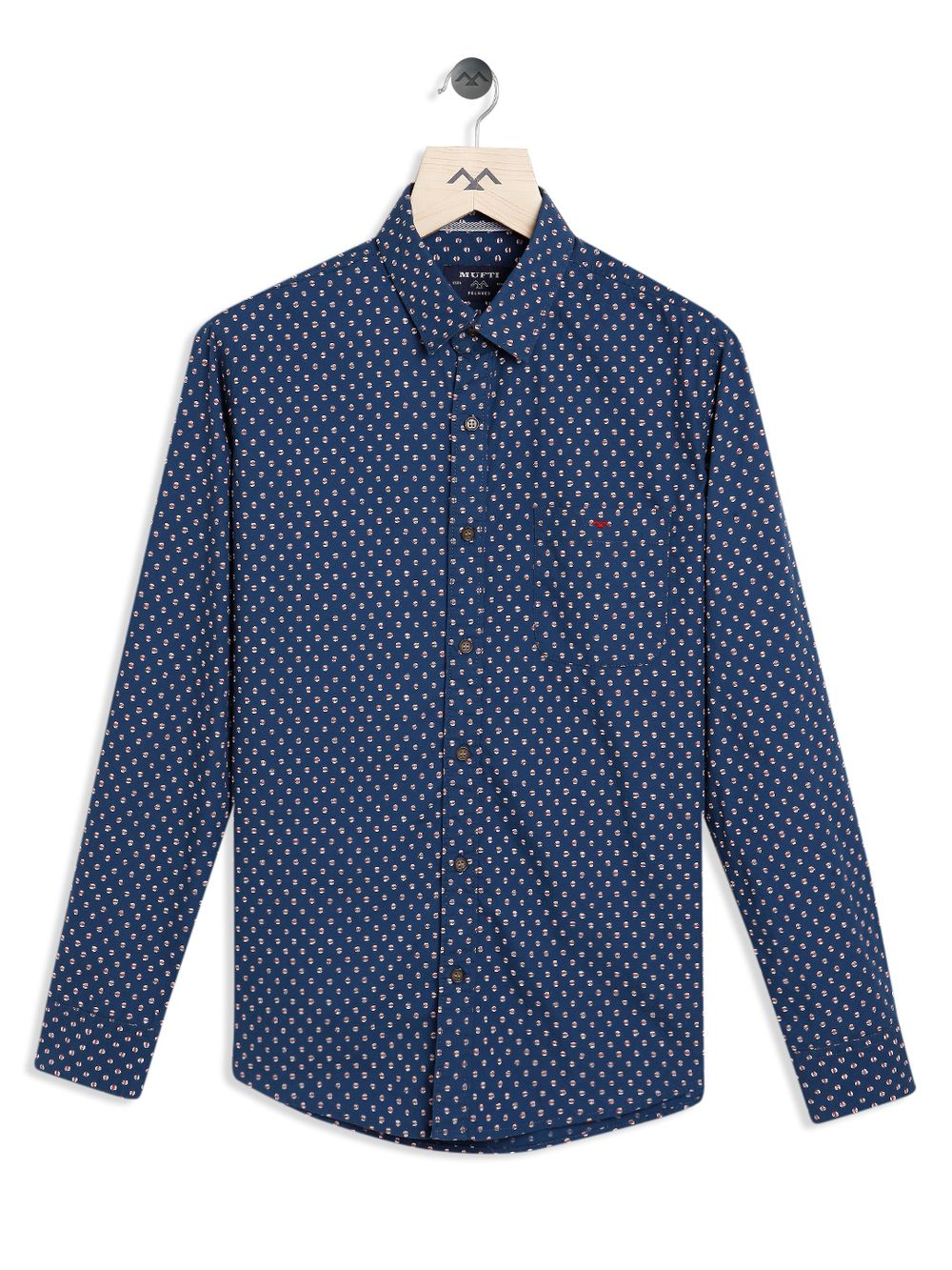 Navy & White Print Slim Fit Casual Shirt