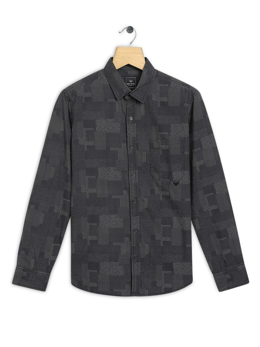 Charcoal & Light Grey Patchwork Print Slim Fit Casual Shirt