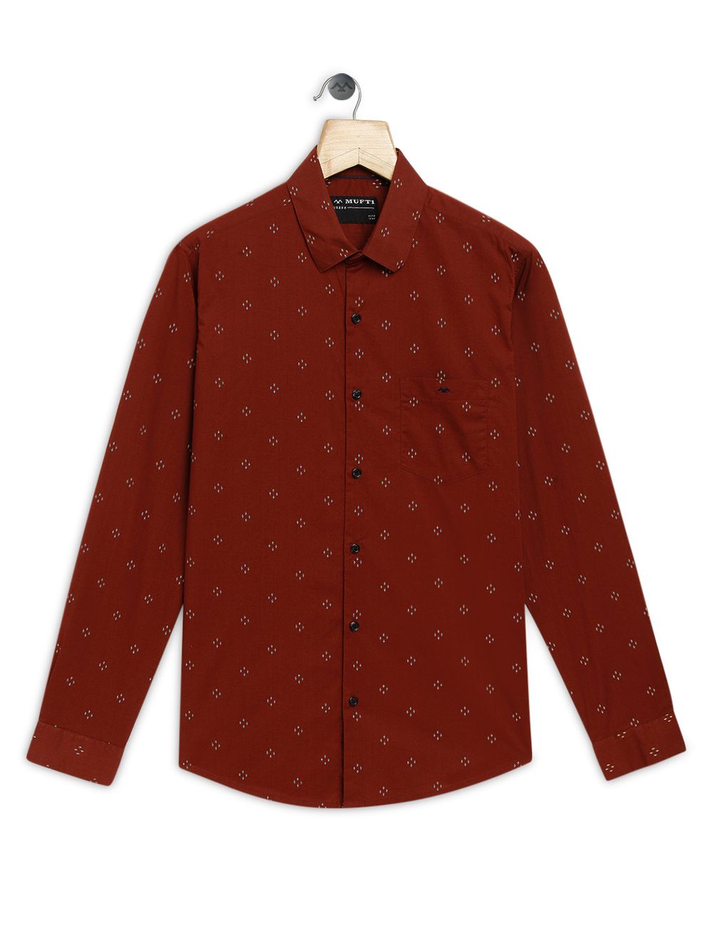 Maroon & Off White Print Slim Fit Casual Shirt