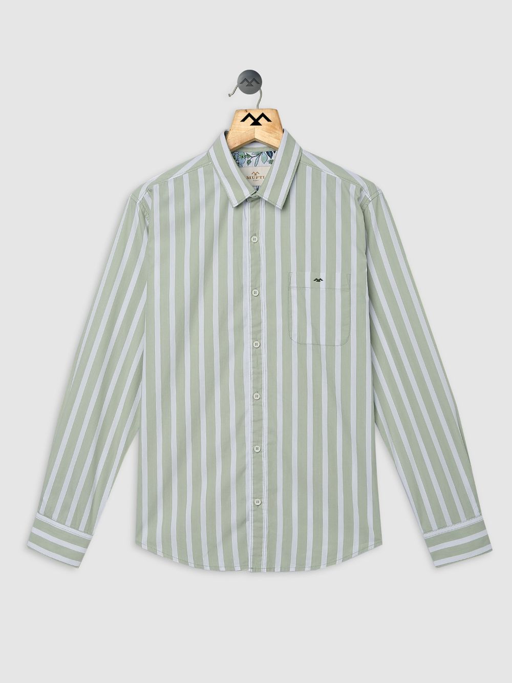 Light Olive & White Bengal Stripe Slim Fit Casual Shirt