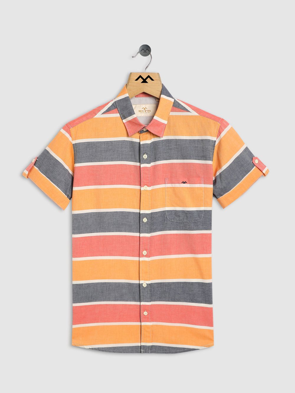 Orange & Blue Stripe Slim Fit Casual Shirt