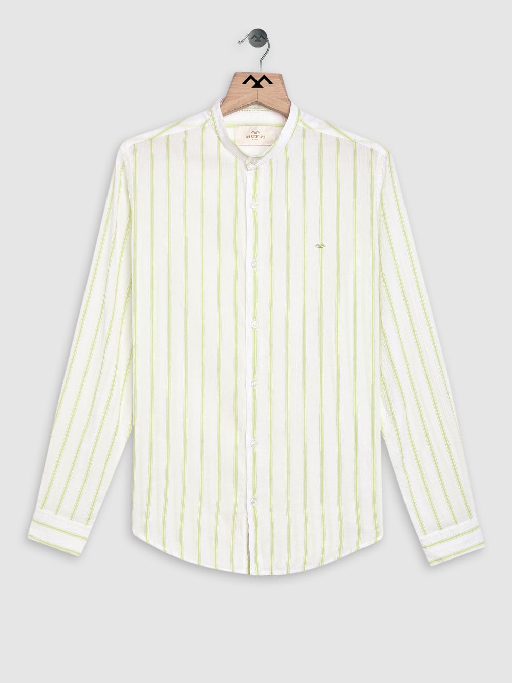Light Green & White Textured Stripe Shirt