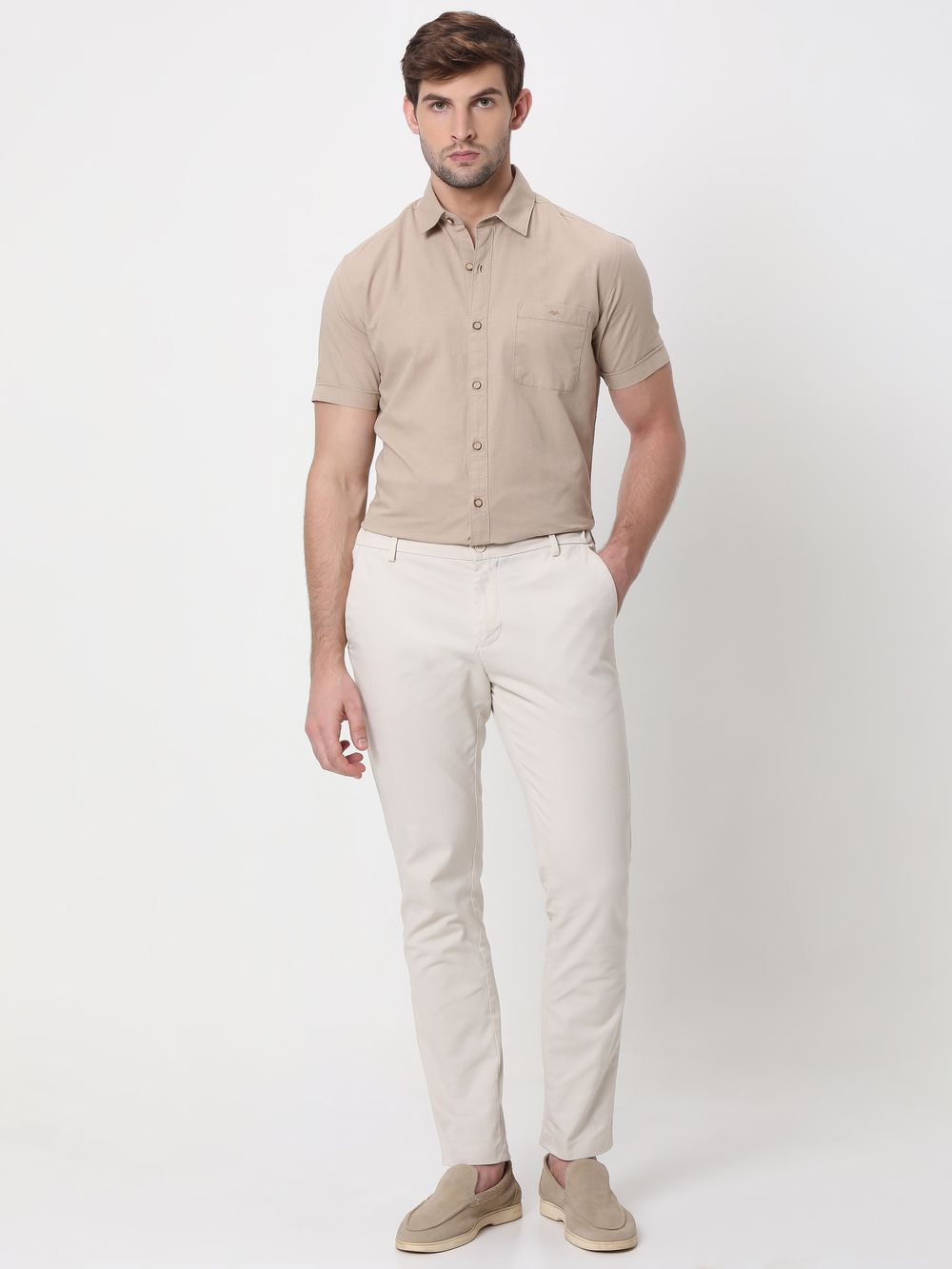 Light Khaki Slim Fit Casual Shirt