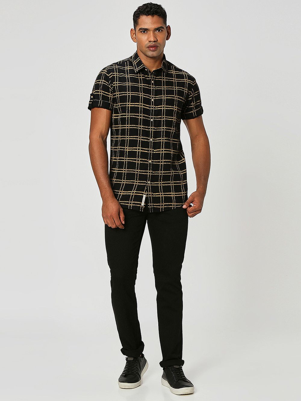 Black Printed Check Shirt