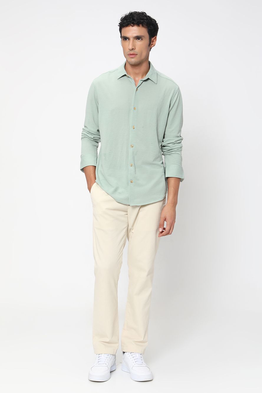 Light Green Textured Plain Shirt