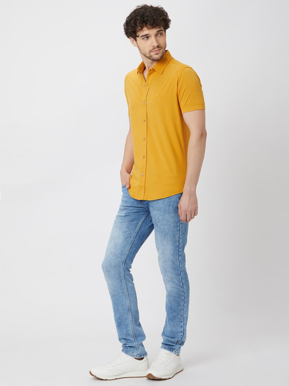 Mustard Stretch Plain Shirt
