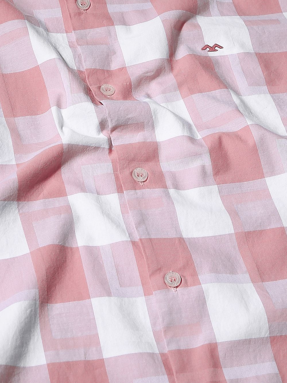 Pink Large Check Slim Fit Casual Shirt