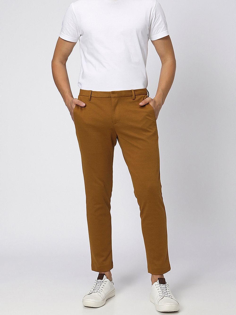 Khaki Ankle Length Stretch Chinos