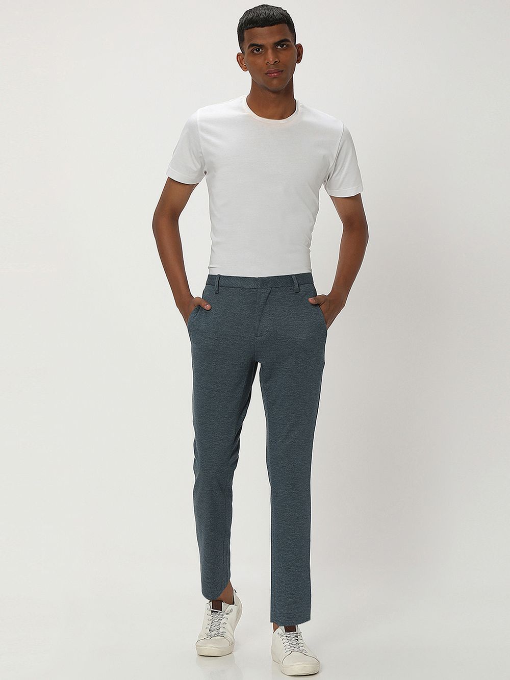 Teal Ankle Length Stretch Chinos