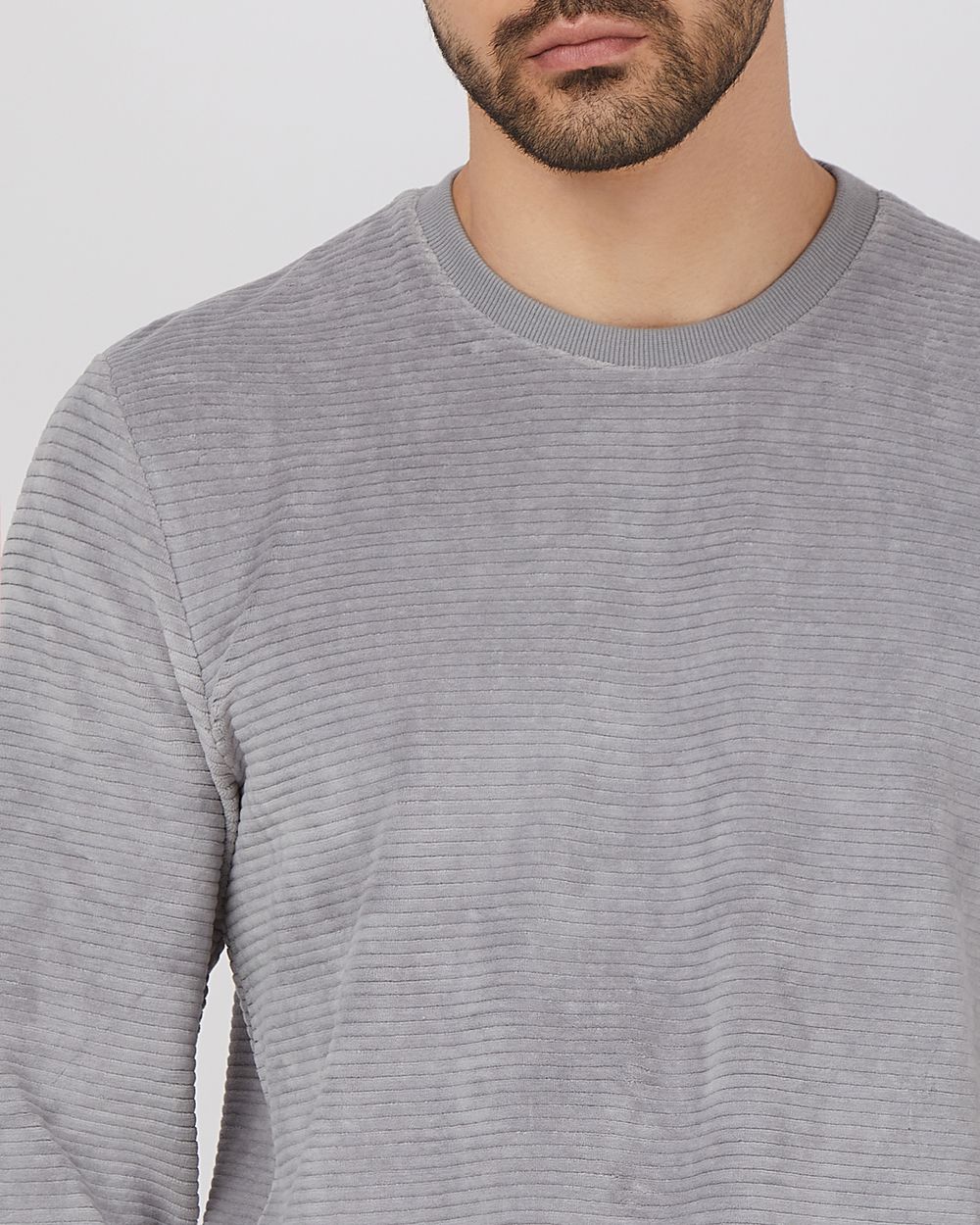 Light Grey Velvet Slim Fit Sweatshirt