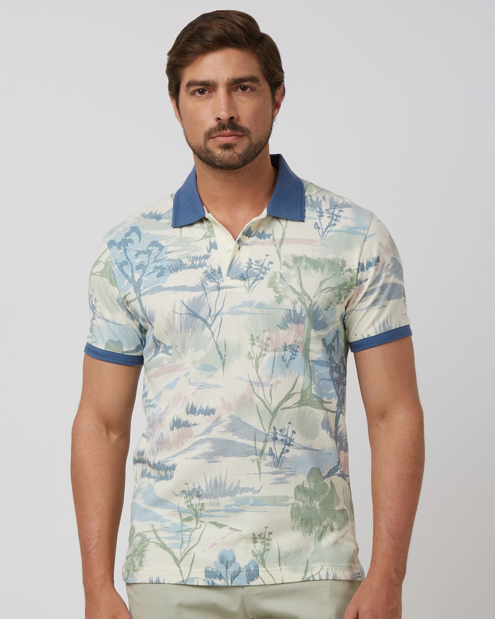 Off White Printed Slim Fit Polo