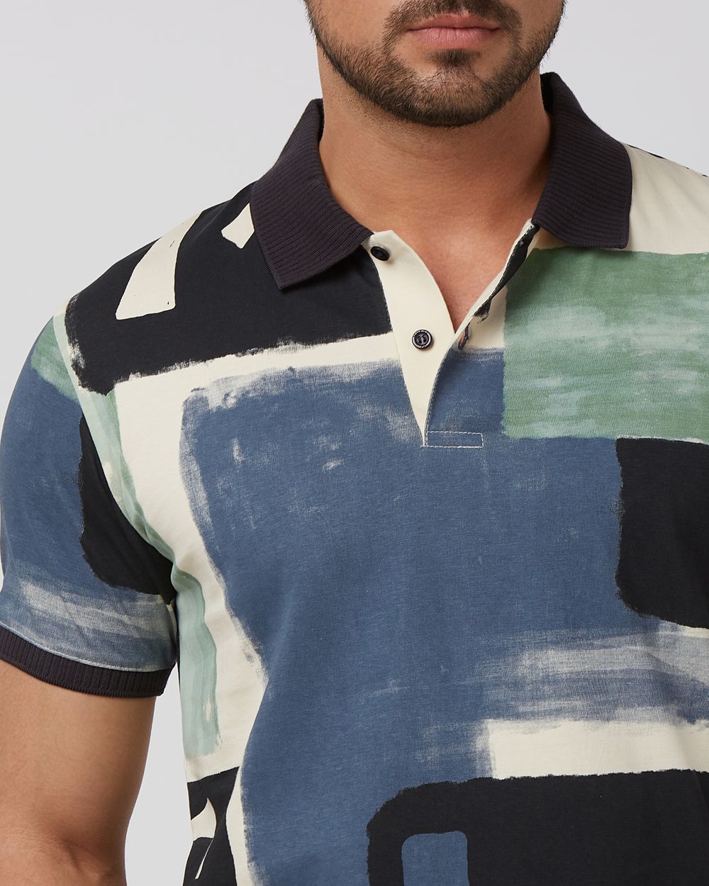 Navy Abstract Print Slim Fit Polo
