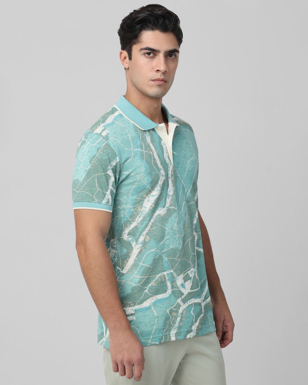 Light Green Abstract Print Slim Fit T-Shirt
