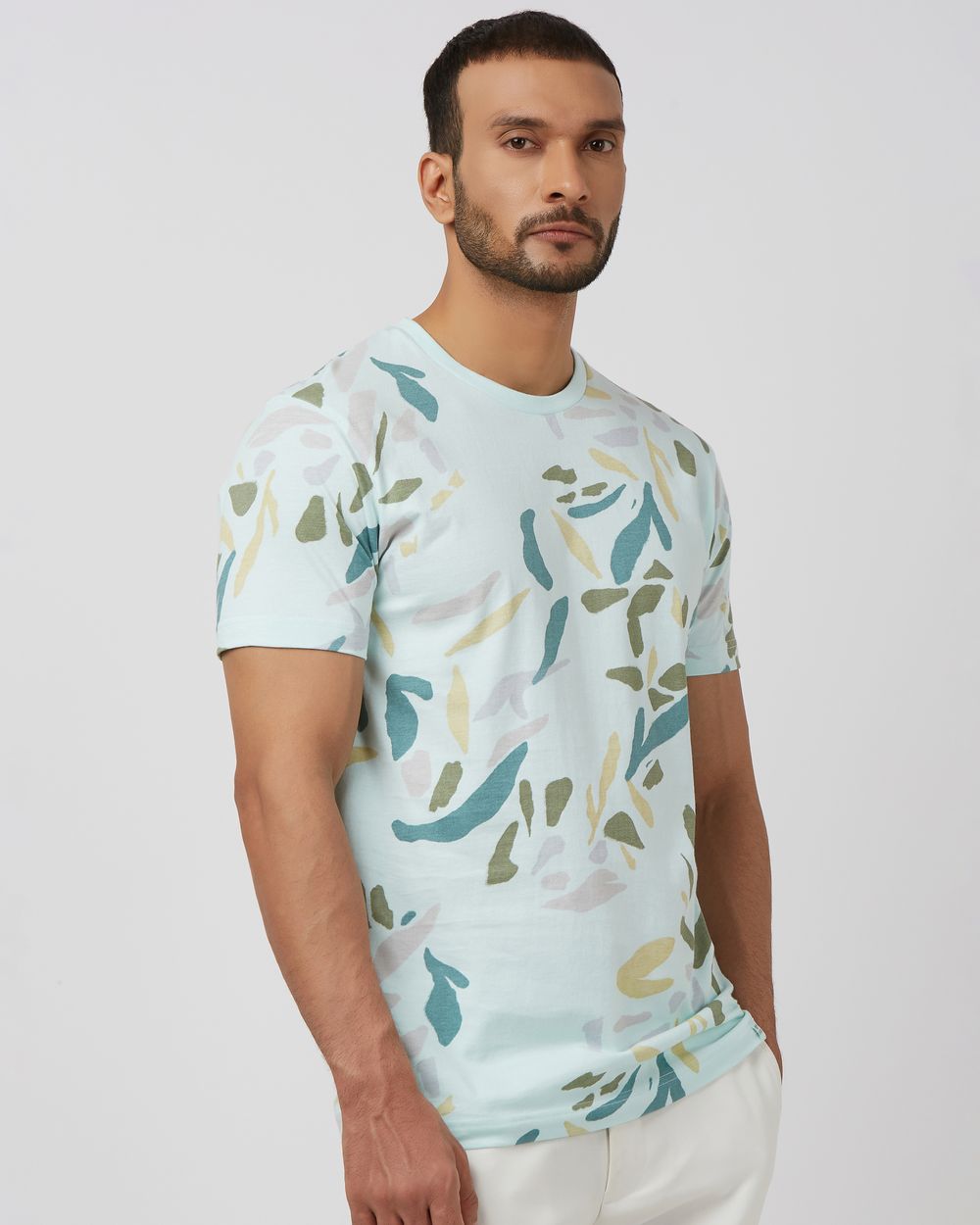 Light Blue Printed Tee Slim Fit T-Shirt