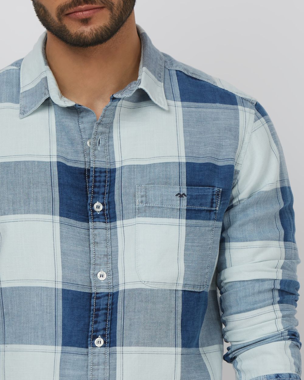 Indigo Blue Denim Check Slim Fit Casual Shirt