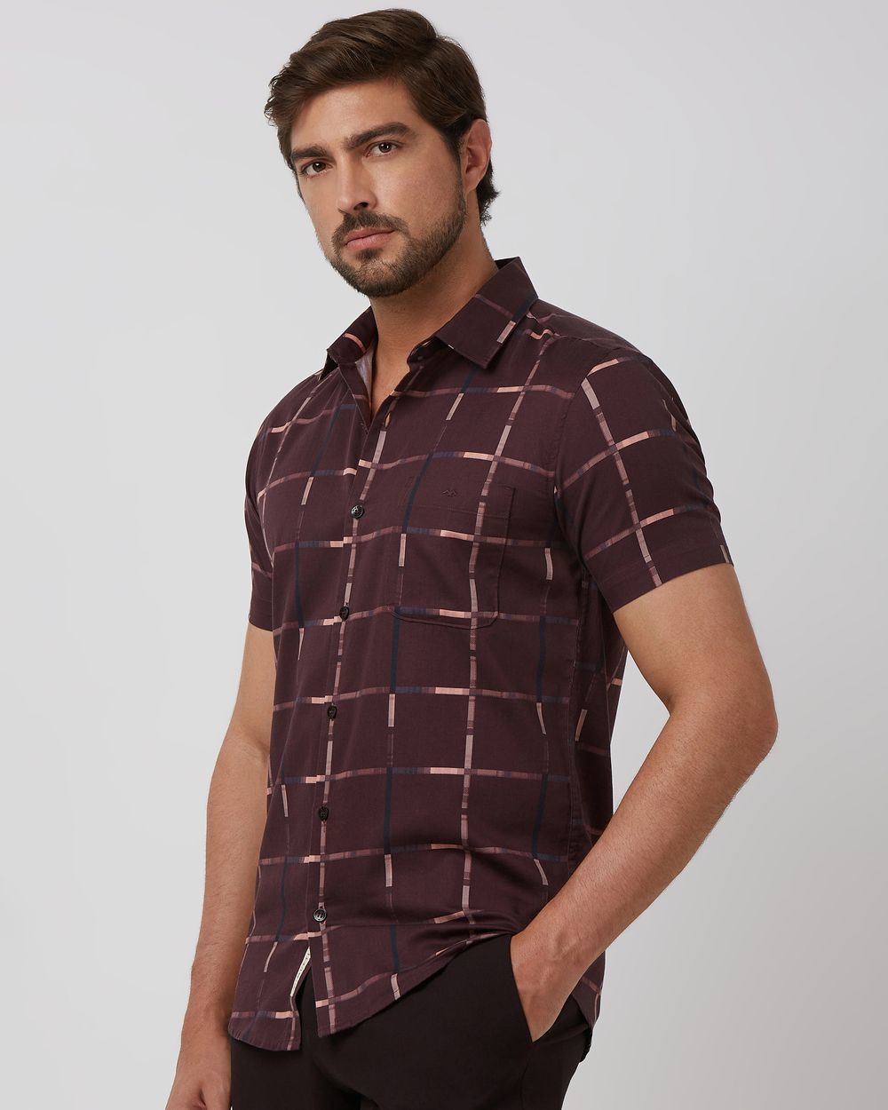Maroon Large Check Slim Fit Casual Shirt