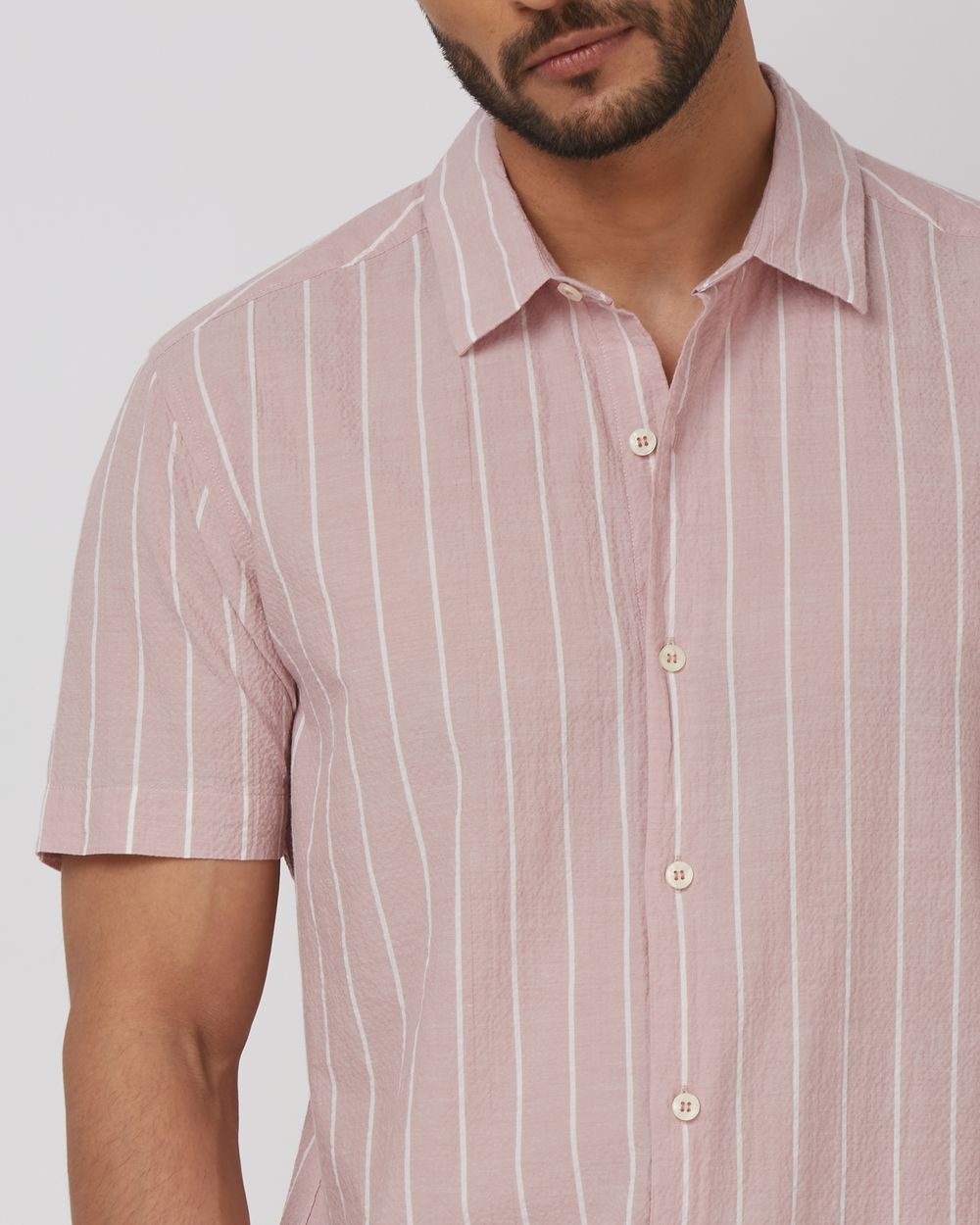 Pink Textured Stripe Slim Fit Casual Shirt