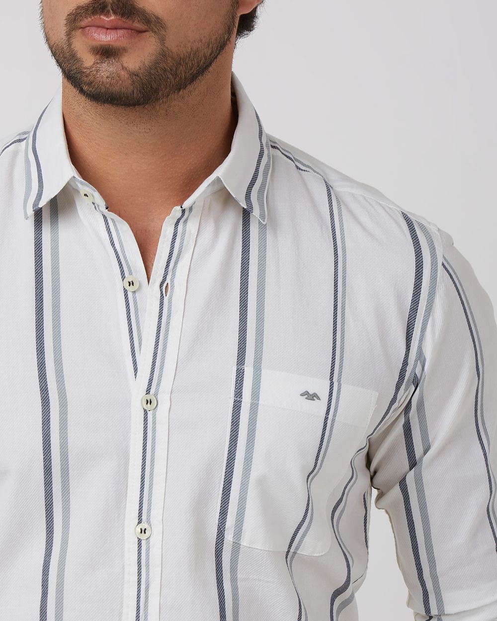 White Wide Stripe Slim Fit Casual Shirt