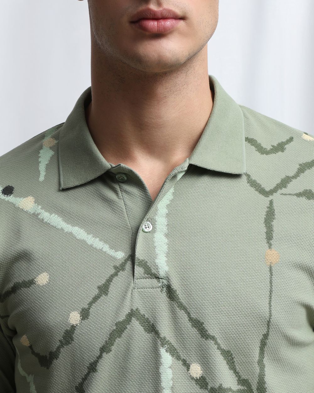 Green Abstract Print Polo